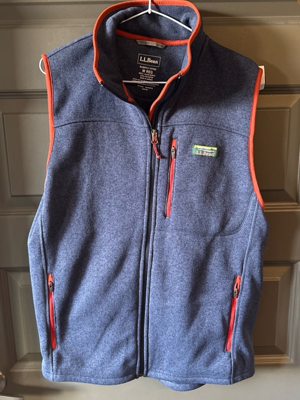 L.L. Bean Heathered Blue Fleece Vest - Blue / Orange - Size M Reg